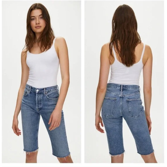 AGOLDE Carrie Forfeit Knee-length denim short 24 NWT - Picture 1 of 6